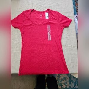 Red Ribbed U Neck Top